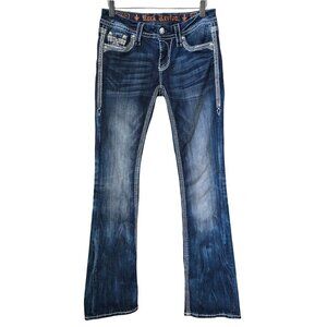 Rock Revival Kai Boot Jeans Size 27 Bootcut Low Rise Stretch Medium Wash Sequin